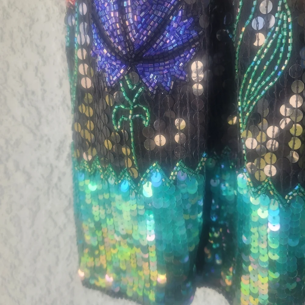 Scala Vintage Colorful Beaded  Floral Silk Statement  Jacket - Picture 8 of 10